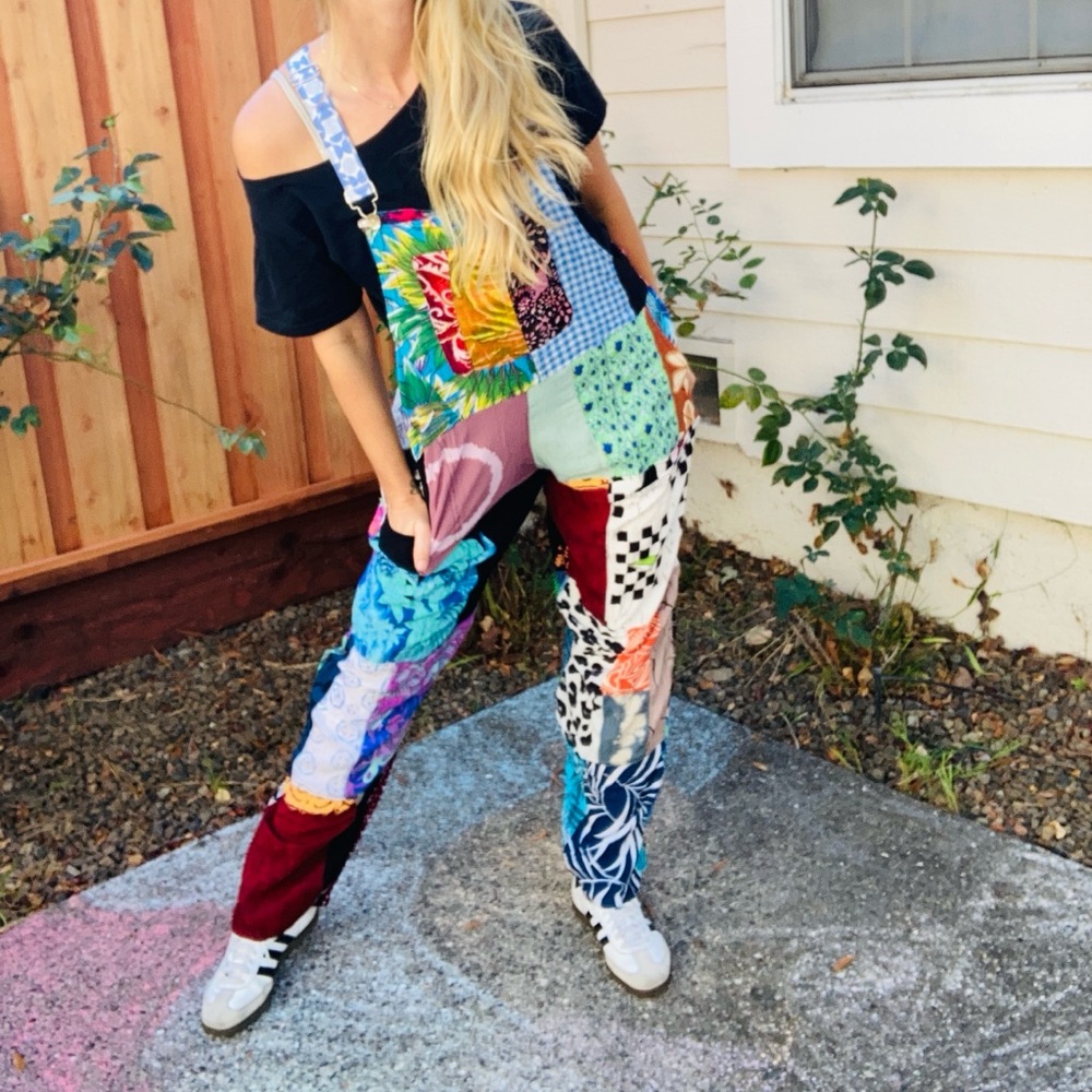 Sale! Patchwork one size long adult overalls